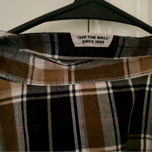 Vans Off The Wall Men’s Large Gold Black Plaid Long Sleeves Button Up Shirt - Picture 6 of 7